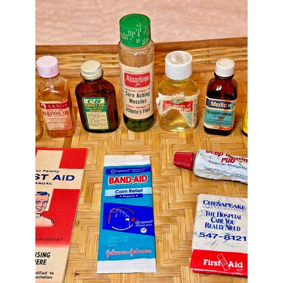 Lot of Vintage Medicine Glass Bottles w/Original Labels, 1957 First Aid Manual - Picture 3 of 6